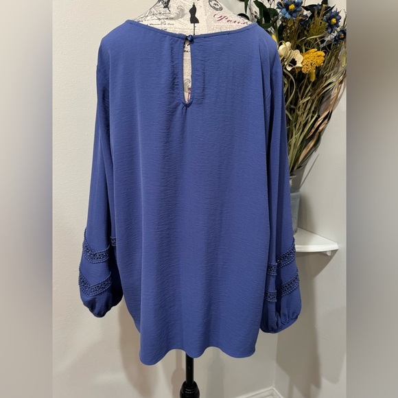 I.N. Studio Elegant Blue Front Tie Blue Blouse Balloon Lace Sleeves Size 2XL - Picture 5 of 9
